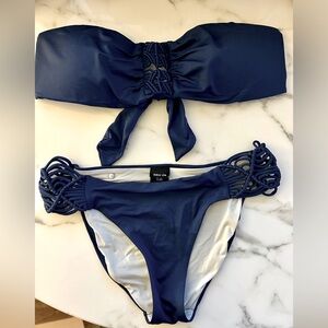 EXC Dolce Vita Blue Bandeau Macrame Bikini Med/Small